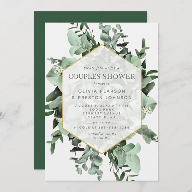 Eucalyptus and Greenery Watercolor Couples Shower Invitation (Front/Back)