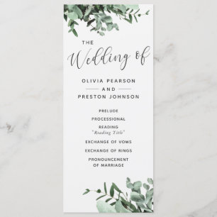 Eucalyptus and Greenery Watercolor Wedding Program Programme