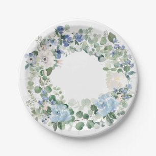 Eucalyptus and Light Blue Floral Cottage Core  Paper Plate