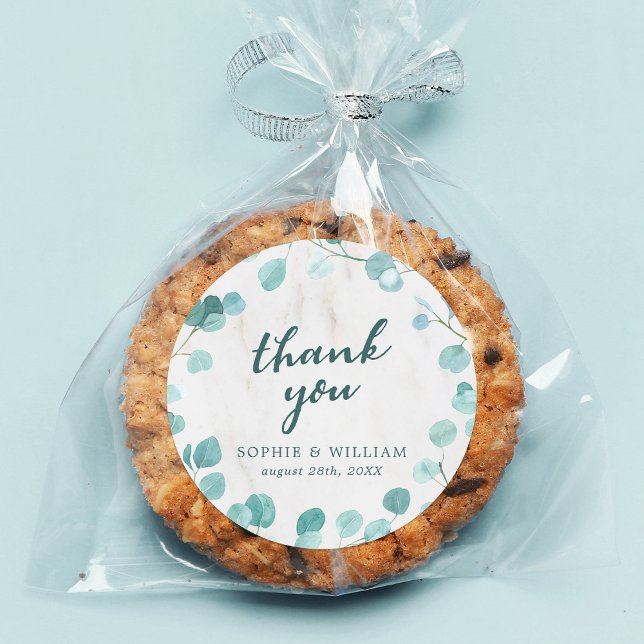Eucalyptus and Marble Thank You Classic Round Sticker (Creator Uploaded)
