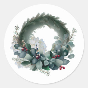 Eucalyptus and Pine Bough Wreath Classic Round Sticker
