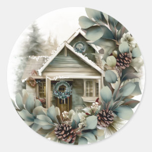 Eucalyptus and Pine Country Christmas Cottage Classic Round Sticker