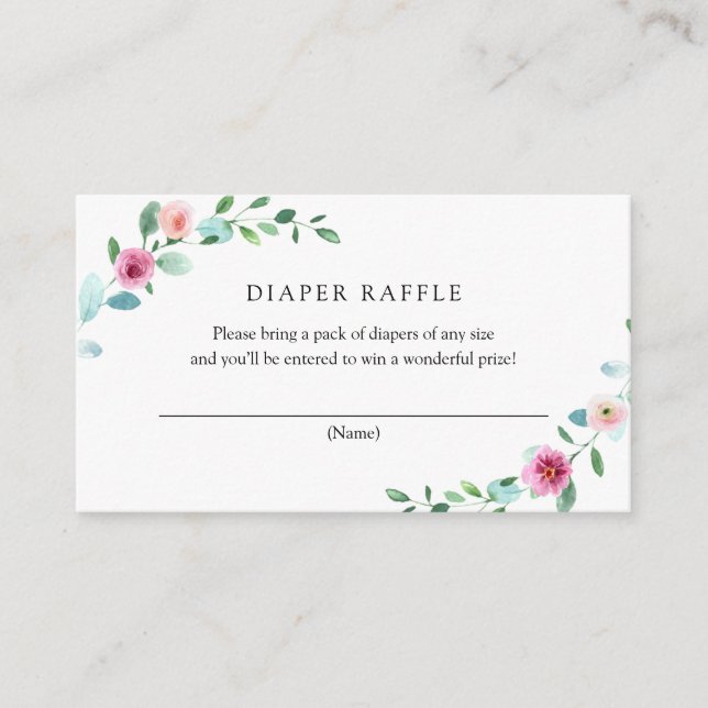 Eucalyptus and Pink Flowers Diaper Raffle Card (Front)