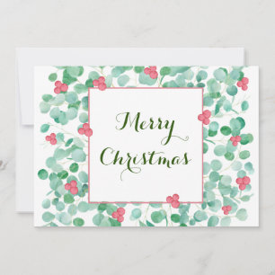 Eucalyptus And Red Berry Wreath Flat Holiday Card