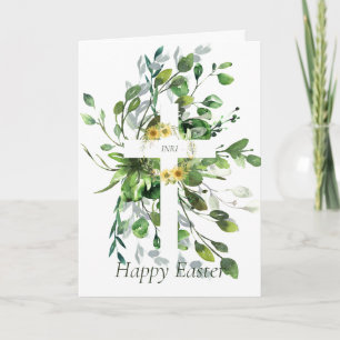 Eucalyptus and sunflowers cross Easter Card