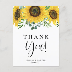 Eucalyptus and Sunflowers Wedding Thank You Postcard