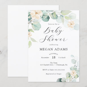 Eucalyptus and White Flowers Baby Shower Invitatio Invitation