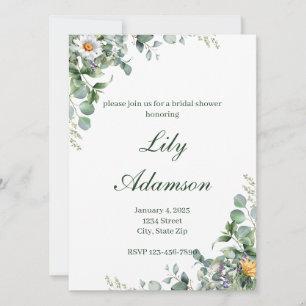 Eucalyptus and Wildflower Bridal Shower Invitation