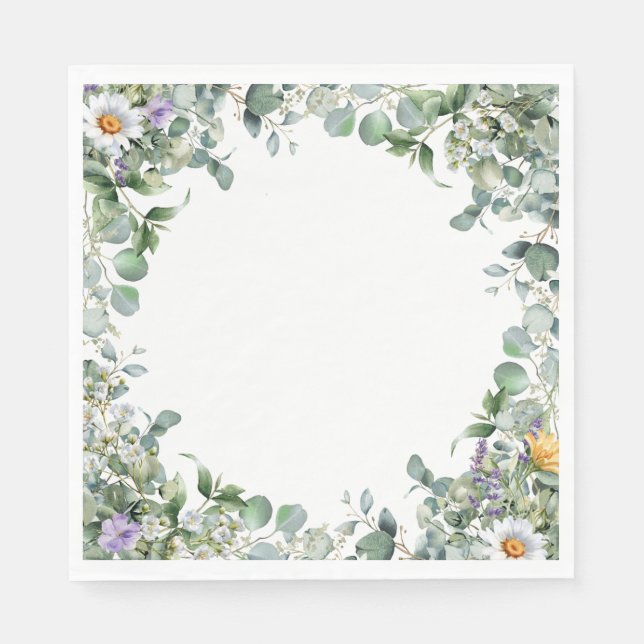 Eucalyptus and Wildflower Elegant Wedding Cocktail Napkin (Front)