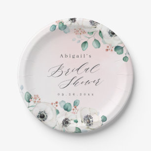 Eucalyptus anemone floral rustic bridal shower   paper plate