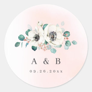 Eucalyptus anemone floral rustic monogram  classic round sticker