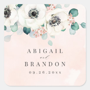 Eucalyptus anemone floral rustic monogram   square sticker