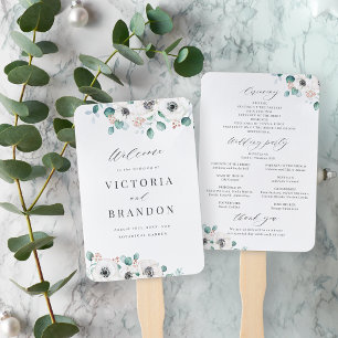 Eucalyptus anemone floral rustic wedding programs hand fan