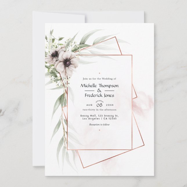 Eucalyptus Anemone Geometric Wedding Invitation (Front)