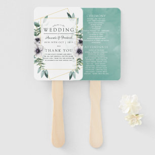 Eucalyptus Anemone Geometric Wedding Program Hand Fan