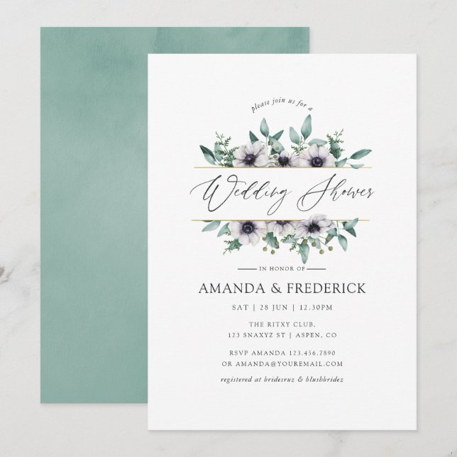 Eucalyptus Anemone Geometric Wedding Shower Invitation (Front/Back)
