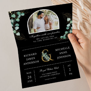 Eucalyptus Arch Photo Black QR Code Wedding Invitation