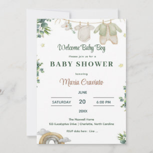 Eucalyptus Baby Boy Shower Invitation