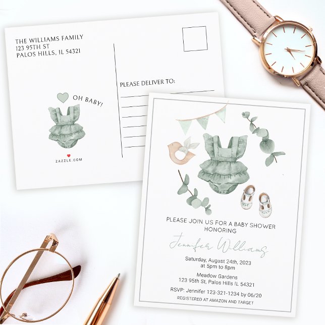 Eucalyptus baby girl shower invitation postcard (Creator Uploaded)