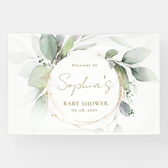 Eucalyptus Baby Shower Backdrop Banner (Horizontal)