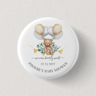 Eucalyptus Baby Shower Bearly Wait Bear & Balloons 3 Cm Round Badge