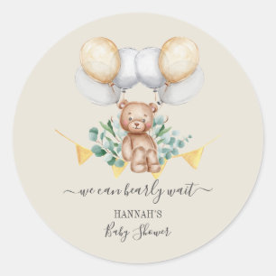 Eucalyptus Baby Shower Bearly Wait Bear & Balloons Classic Round Sticker