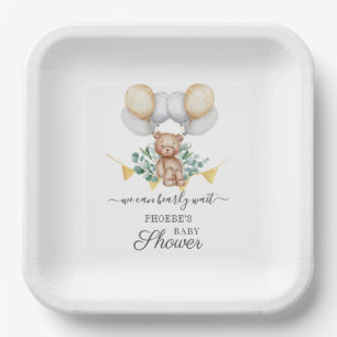 Eucalyptus Baby Shower Bearly Wait Bear & Balloons Paper Plate