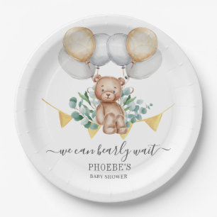 Eucalyptus Baby Shower Bearly Wait Bear & Balloons Paper Plate
