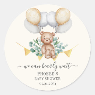 Eucalyptus Baby Shower Bearly Wait Bear Classic Round Sticker
