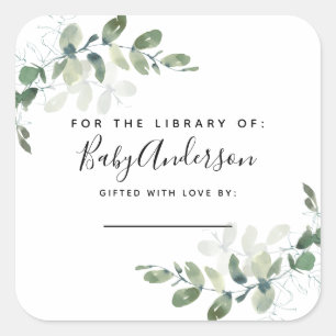Eucalyptus Baby Shower Bookplate  Square Sticker
