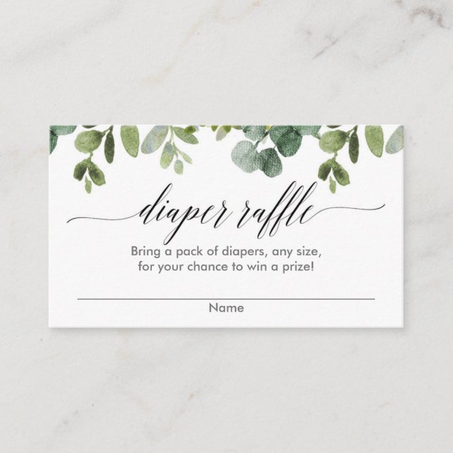 Eucalyptus baby shower diaper raffle cards (Front)