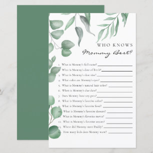 Eucalyptus Baby Shower Game Who knows Mummy Best