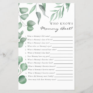 Eucalyptus Baby Shower Game Who knows Mummy Best Flyer