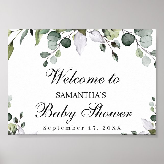 Eucalyptus Baby Shower Welcome Poster Sign (Front)