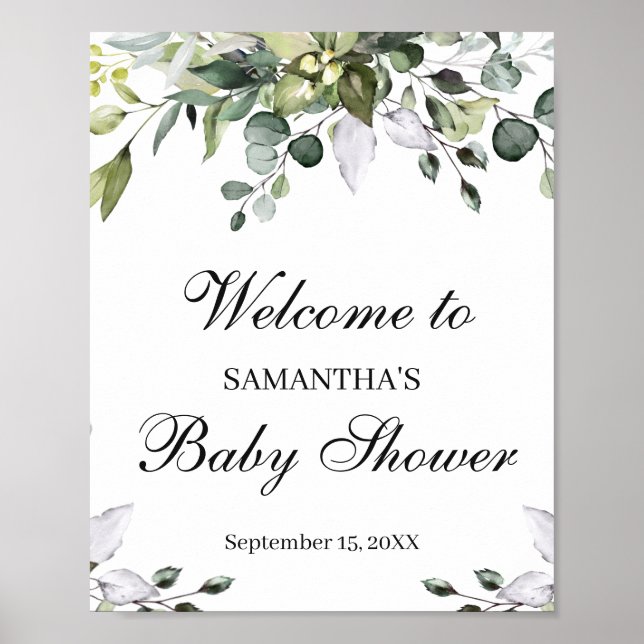 Eucalyptus Baby Shower Welcome Poster Sign (Front)