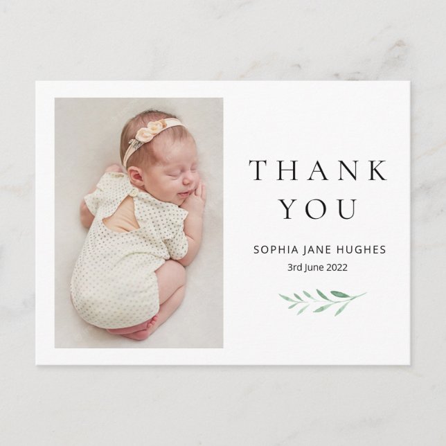 Eucalyptus baby thank you card with photo (Front)