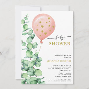 Eucalyptus Balloon Baby Girl Shower  Invitation
