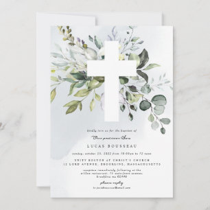 Eucalyptus Baptism Christening Boy Invitation