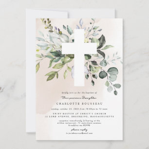 Eucalyptus Baptism Christening Girl Invitation