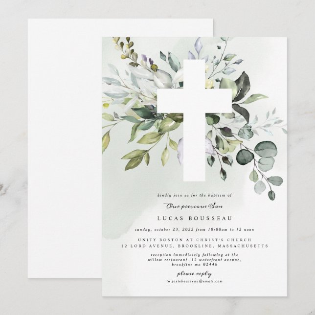 Eucalyptus Baptism Christening Invitation (Front/Back)