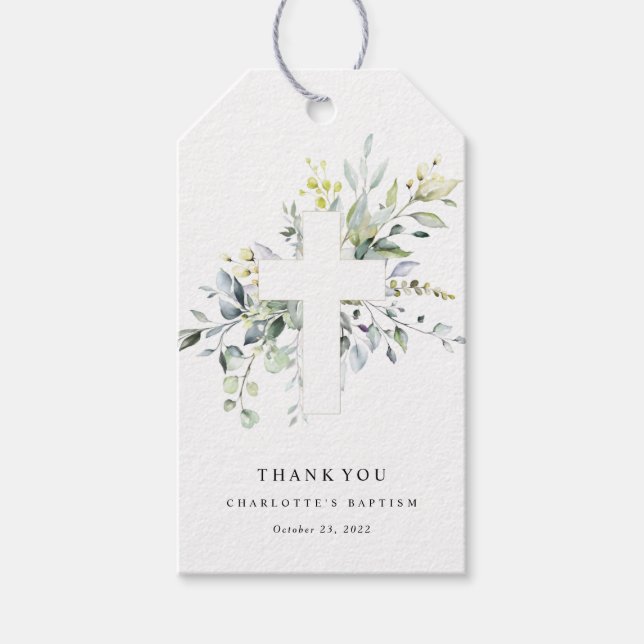 Eucalyptus Baptism Thanks Gift Tag (Front)