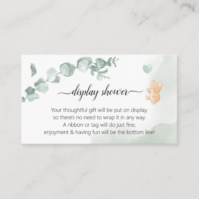 Eucalyptus Bear Baby Shower Enclosure Card (Front)