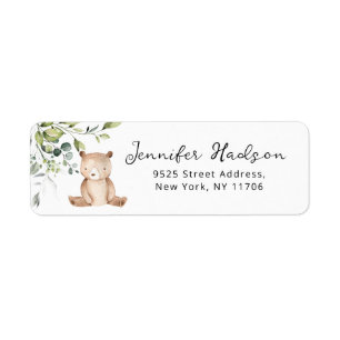 Eucalyptus bear baby shower Return Address  Label