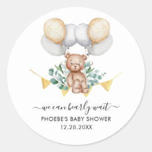 Eucalyptus Bear Balloons Baby Shower Classic Round Sticker