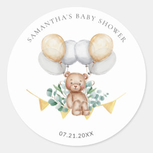 Eucalyptus Bear & Balloons Baby Shower Classic Round Sticker