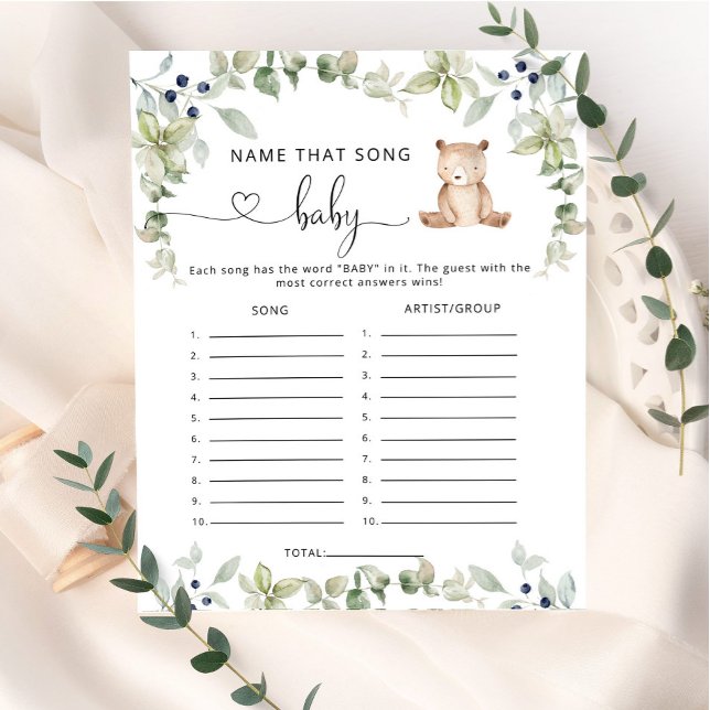 Eucalyptus bear Name that song baby shower game (Creator Uploaded)