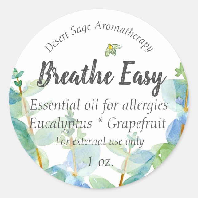 Eucalyptus Bee Essential Oil Aromatherapy Label (Front)