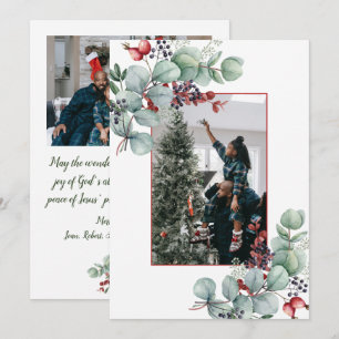 Eucalyptus, Berries, Spruce, 2-Photo Christmas Announcement