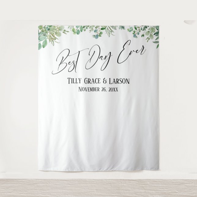 Eucalyptus Best Day Ever Photo Backdrop Tapestry (Front)