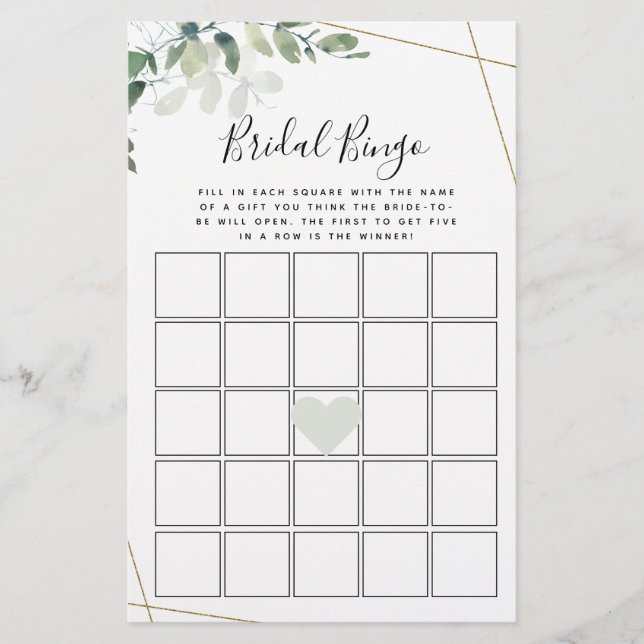 Eucalyptus Bingo Bridal Shower Game (Front)